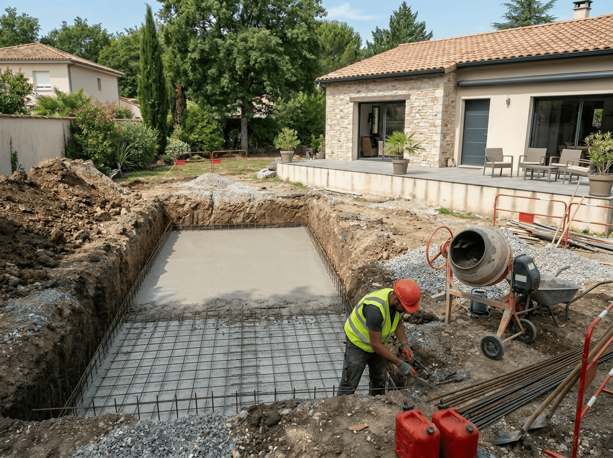 radier-piscine-beton-ferraillage-treillis.jpg Radier en béton armé d'une piscine avec treillis soudé et fers en attente