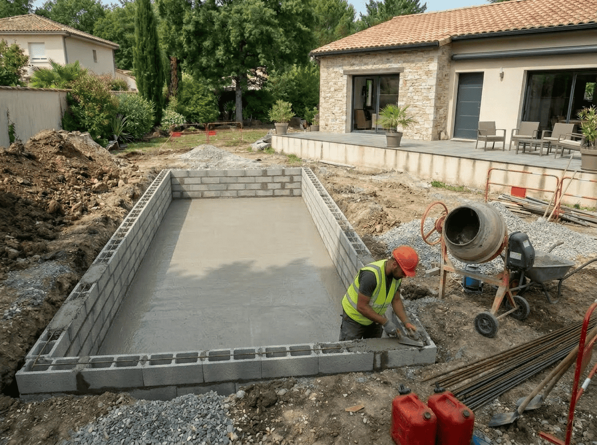 murs-piscine-bloc-a-bancher-ferraillage.jpg Murs de piscine montés en blocs à bancher ferraillés avant remplissage béton